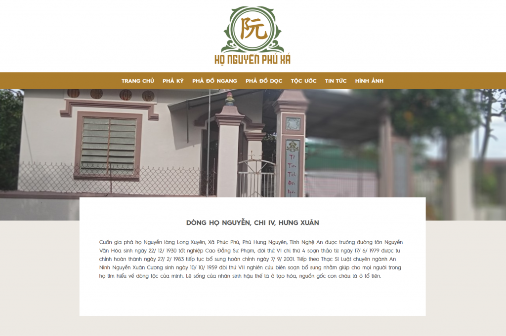 Xây dựng website Họ Nguyễn, Chi 4, Xuân Lam